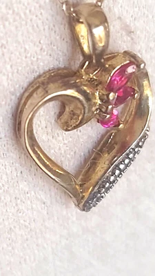 Ross Simons Marquise Ruby Heart .925 Vermeil 18" Necklace ROMANTIC VINTAGE - Image 1 of 4