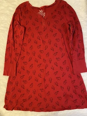 Cacique красный снеговик пижамы женщин размер 14/16 100% хлопок ночная рубашка - Изображение 1 из 4