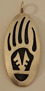 Manuel Hoyungowa Sterling Silver Hopi Carved BEAR CLAW Pendant Geometric NICE - Picture 1 of 8