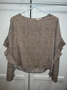 Brand New MELLO DAY LIGHT BROWN/BLUE FLORAL LONG SLEEVE TOP~One Size/S/M/L - Picture 1 of 4