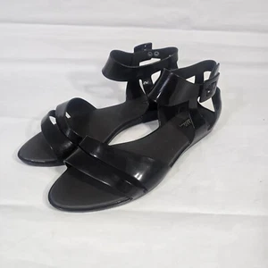 Melissa Women Size 9 Jelly Sandals Mel Macadamia Ankle Strap Black Patent - Picture 1 of 9