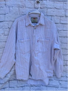 Vintage Distressed Men's Levi's Shirt, White & Blue Striped, Size M - Picture 1 of 7