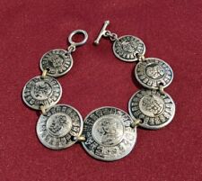 Vintage Mexico Sterling 925 Silver Mayan Aztec Calendar Bracelet