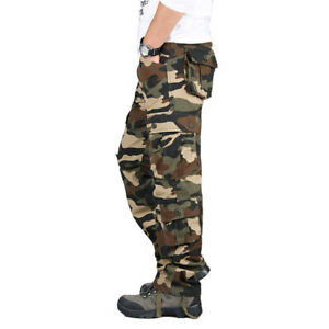 Men's Cargo Trousers 100% Cotton Work Pants Tactical Combat Outdoor Hiking Pant