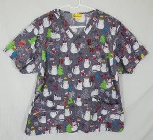 Women's WonderWink Christmas Cat Medical Scrub Top Large. Snowflakes, Ornaments - Picture 1 of 18