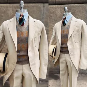 Traje de boda de negocios para hombre beige primavera verano muesca solapa de un solo pecho - Imagen 1 de 19