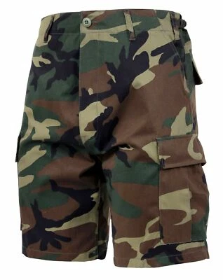 WOODLAND CAMOUFLAGE BDU CARGO SHORTS MILITARY STYLE 6 POCKET BUTTON FLY - Image 1 of 4