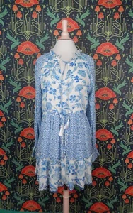 Vestido House Of Harlow 1960 Azul Blanco Boho Campesino Dorado Lurex Hippie Nuevo con Etiquetas S - Imagen 1 de 6