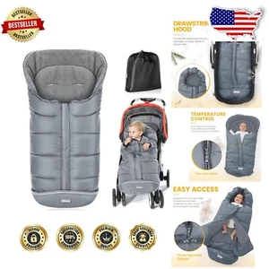 Cozy Polar Fleece Baby Footmuff - Adjustable Zipper Grey Stroller Sleeping Bag - Picture 1 of 8