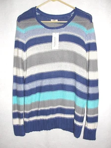 Women's Sonoma Scoop Neck Long Sleeve Blue Striped Pullover Sweater- Size XL-New - Picture 1 of 1
