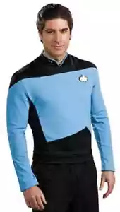 Costume adulto Halloween uniforme scientifica Star Trek prossima generazione blu travestimento - Foto 1 di 8