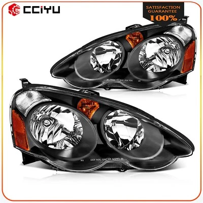 Fits 2002-2004 Acura RSX (DC5) Black Amber Headlights Assembly Left+Right Pair - Image 1 of 4