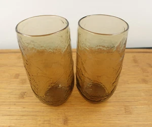 2 ANCHOR HOCKING Leaf Sherwood Spicy Brown JUICE glasses Vintage Smokey 1970 - Picture 1 of 7