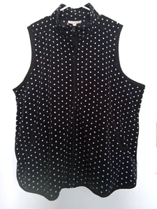 Plus 2X, 26/28, black fleece sleeveless vest w/ white polka dots. Woman Within. - Picture 1 of 7