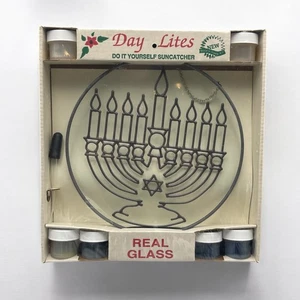 Vintage Day Lites Menora Sonnenfänger Kit Buntglas 8" Chanukka Dekor USA - Bild 1 von 6