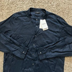 NUEVA Camisa Theory Irving Báltica Relajada Lino Sin Cuello Abotonada XL - Imagen 1 de 7