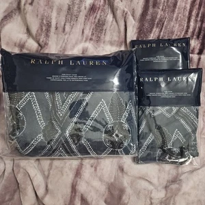 Funda nórdica Ralph Lauren King y 2 fundas King Francois geométrica azul marino nueva - Imagen 1 de 5