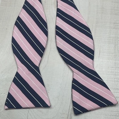 JZ RICHARDS Men's Bow Tie Pink Navy Blue White Stripe Striped NICE - Image 1 of 4