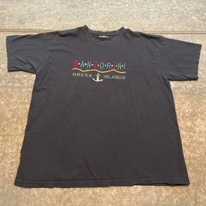 Vintage Santorini Greek Islands Embroidered Shirt Mens Medium B&C Greece 90s Y2K - Picture 1 of 8