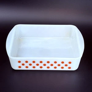 Vintage Glasbake Square Brownie Pan Red Orange Dot 8.75" Casserole Dish J-247 - Picture 1 of 16