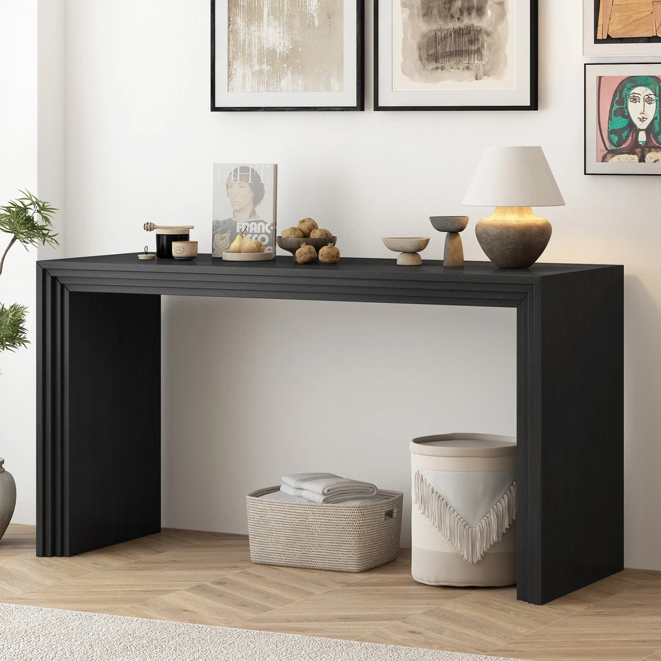 59.2 in Modern Style Console Table Paulownia Solid Wood Veneer Long Narrow Table - Image 1 of 4