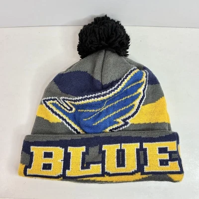 St. Louis Blues Beanie Winter Hat Pom Pom Reebok Face Off NHL Hockey Blue Gray - Image 1 of 4
