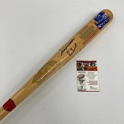 Cubs HOF Signed Bat Ernie Banks Greg Maddux Ryne Sandberg Sammy Sosa Dawson JSA - Image 1 of 4