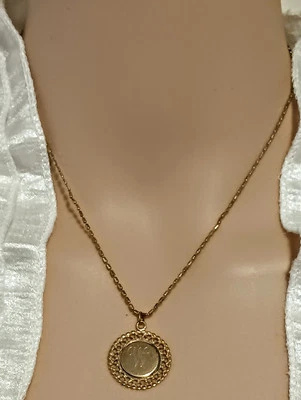 Gold and Silver Tone Medallion W Initial Pendant LC Chain Necklace   - Image 1 of 4
