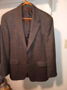Ralph Lauren Plaid Blazer Men 40L Brown Check Sport Coat Wool Casual Suit Jacket - Picture 1 of 12