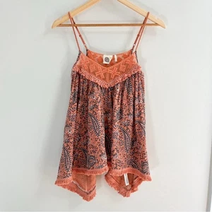 Anthropologie Lilka Fringe Paisley Print Embroidered Swing Tank Top Coral XS - Picture 1 of 8