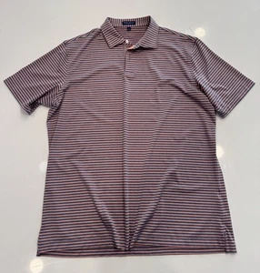 Polo de golf Peter Millar Crown hecho a mano rosa jaspeado azul a rayas XL nuevo sin etiquetas - Imagen 1 de 3