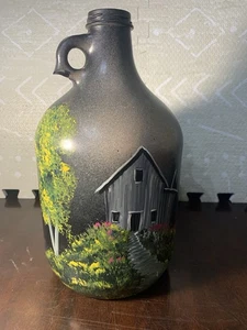 VTG McCarson PAINTED Folk Art Rustic BARN HOUSE 12" JUG Landscape BOTTLE SIGNED - Picture 1 of 7