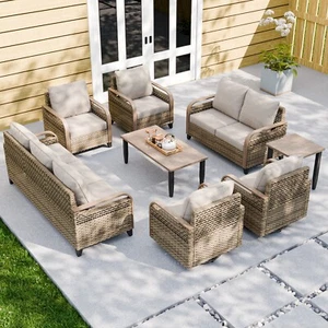 EAGLE PEAK 8 Piece Wicker Outdoor Patio Furniture Set - Picture 1 of 9