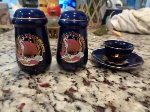 Vintage Cobalt St Thomas Virgin Islands Salt Pepper Shakers & Tea Cup & Saucer - Picture 1 of 8