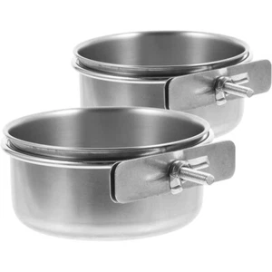  2 Pcs Stainless Steel Food Bowl Parrot Hanging Water Feeder Bird Cage Supplies - Picture 1 of 12
