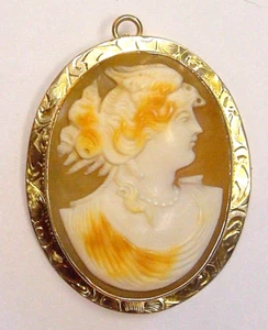 ANTIQUE 10K Gold Carnelian Nike Victoria Cameo Brooch Pin Pendant Wing Etched - Picture 1 of 11