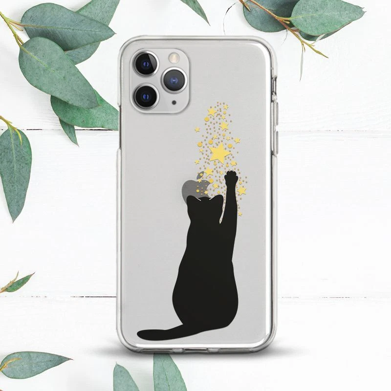 Stars Celestial Black Cat Cute Case For iPhone 8 X SE 11 12 13 14 15 Pro Max XR - Image 1 of 1