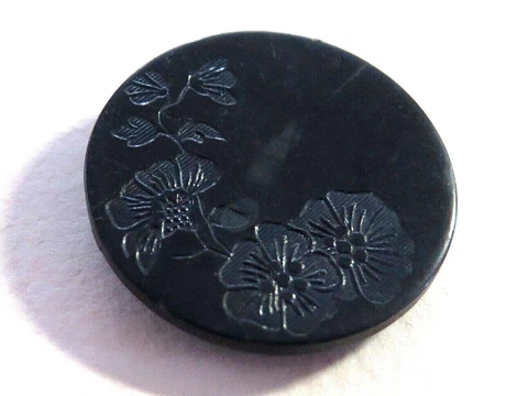 Antique Pressed Horn Button - Floral Design, Apple Blossom Perhaps Cover