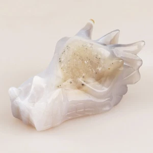 3.2" Natural Geode Agate Crystal Quartz Dragon Head Skull Hand Carved 990 - Picture 1 of 8