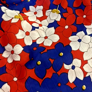 VTG ‘70’s MOD Red White & Blue Dogwood Florals Flowy Silk Blend BTY - Picture 1 of 8