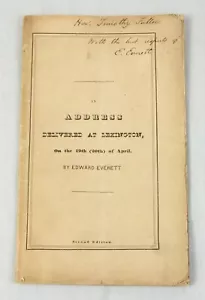 1835 Adresse Lexington seltene amerikanische Broschüre beschriftet von Edward Everett - Bild 1 von 15
