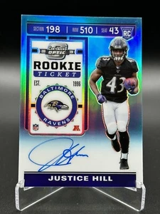 2019 Contenders Optic Justice Hill Rookie Ticket Auto Blue Prizm Team Logo /149 - Bild 1 von 2
