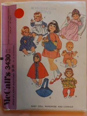 McCall's 3430 Baby Doll Wardrobe & Carrier Pattern Size 16-18" Doll - Image 1 of 2