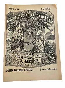 John Baer's Sons Landwirtschaftsalmanach 1962, Vintage Gartenarbeit Ephemera Handwerk Dekor - Bild 1 von 6