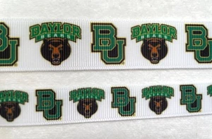 Baylor University Bears green on white Grosgrain ribbon 7/8" 5/8" - Picture 1 of 2
