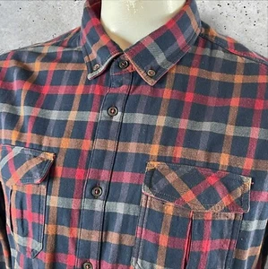 Carbon2 Cobalt Flannel Shirt Mens Large Blue Red Orange Heavy Cotton Shacket T91 - Picture 1 of 14