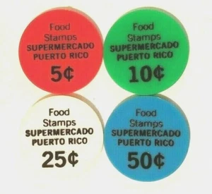 Set 4 SUPERMERCADO PUERTO RICO Ficha Cupones CAGUAS FOOD STAMP Token PUERTO RICO - Bild 1 von 6
