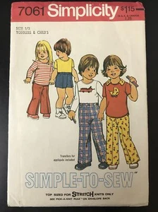 Vintage Simplicity Pattern 7061 Toddler Shirt Shorts Pants Set Used Cut Size 1/2 - Picture 1 of 3