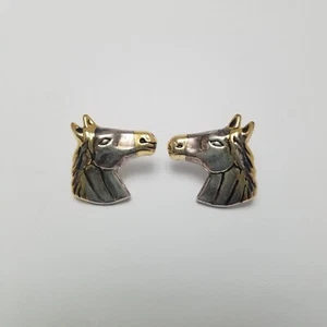 Best Horse Earrings Two-toned Post Pierced Equestrian Western - Picture 1 of 6