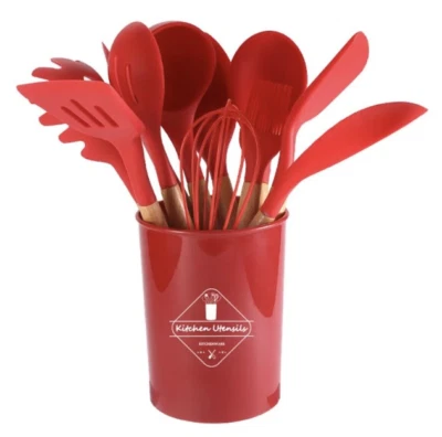 12Pcs Kitchen Silicone Utensils Set-Non Stick Cooking Utensils Wooden handle US - Image 1 of 4